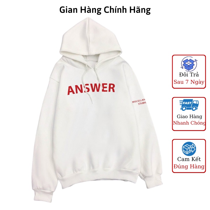 Áo khoác nỉ Hoodie HDI01 in ANSWER kiểu dáng Hàn Quốc năng động, trẻ trung, form unisex nam và nữ Áo Phông Nỉ