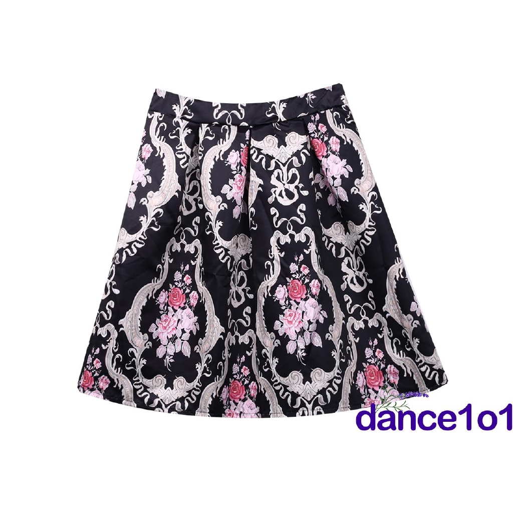 Chân váy chữ A họa tiết hoa retro cho nữ