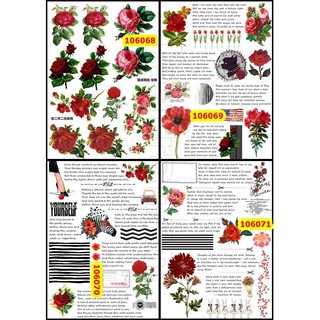 Sticker washi A4 [HOA HỒNG + THƯ TAY ] dạng lì trang trí bullet journal siêu đẹp MẪU 1 (106067-106071)