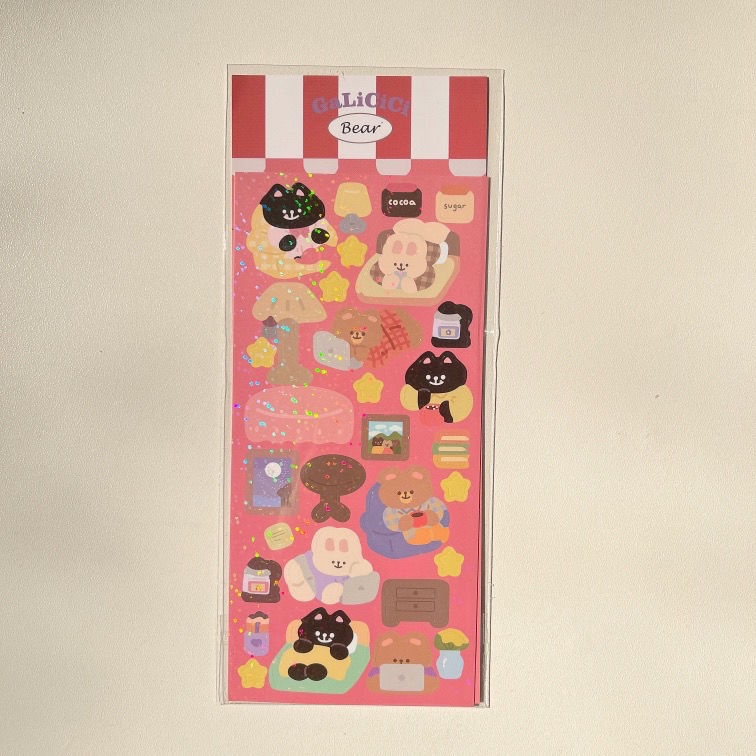 Cute Glittery Bear Sticker Decorative Sequin DIY Sticker