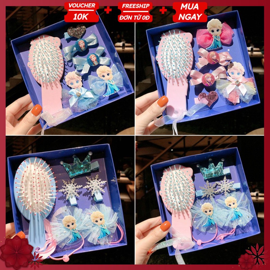 PVN30040 Set kẹp nơ kèm lược hình công chúa cho bé gái đáng yêu T2