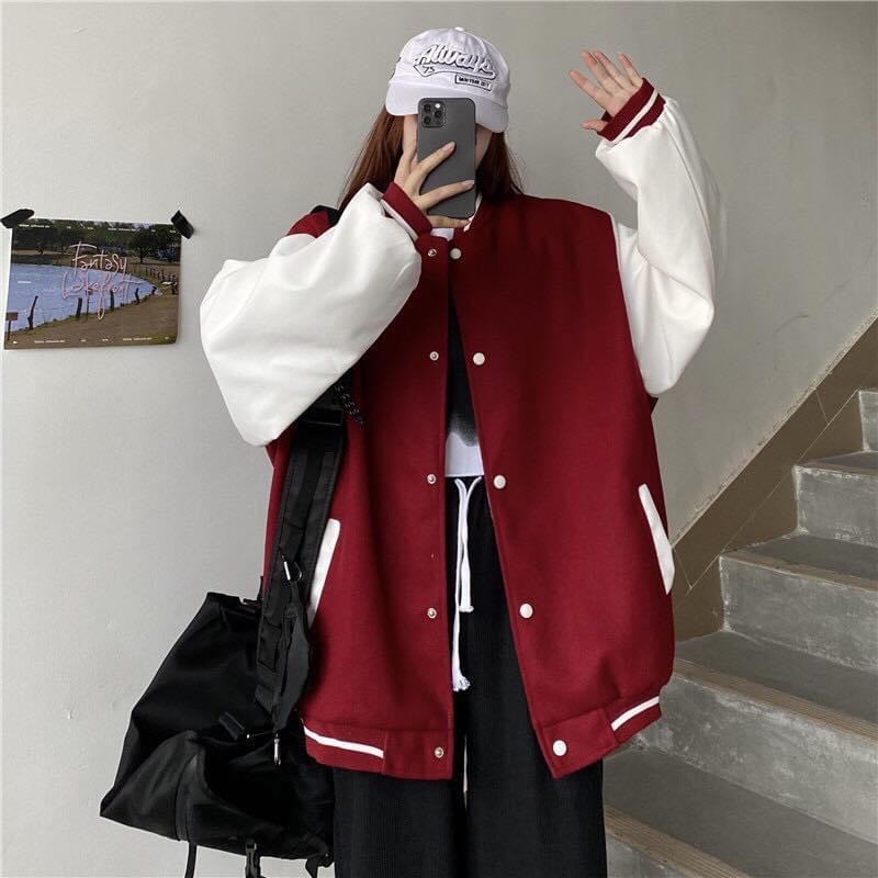 Áo Bomber Nỉ Bông Nút Bấm Tay Phối Ảnh Thật