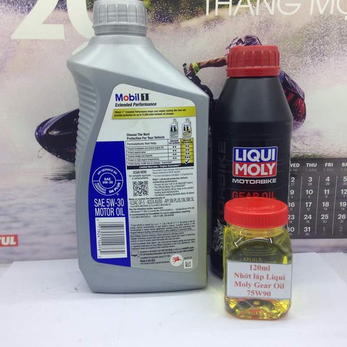 Nhớt Mobil 1 5W30 Gold 946ml và nhớt láp Liqui Moly 75W90 tổng hợp toàn phần