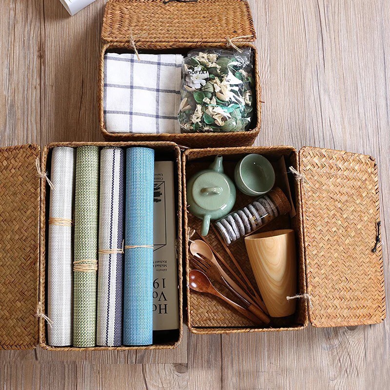 Giỏ Đựng Đồ Cói Tự Nhiên BAMBOOO ECO Để Đồ Trang Trí - Mỹ Phẩm - Đồ Khô Dùng Trong Phòng Khách Phòng Ngủ Góc Học Tập