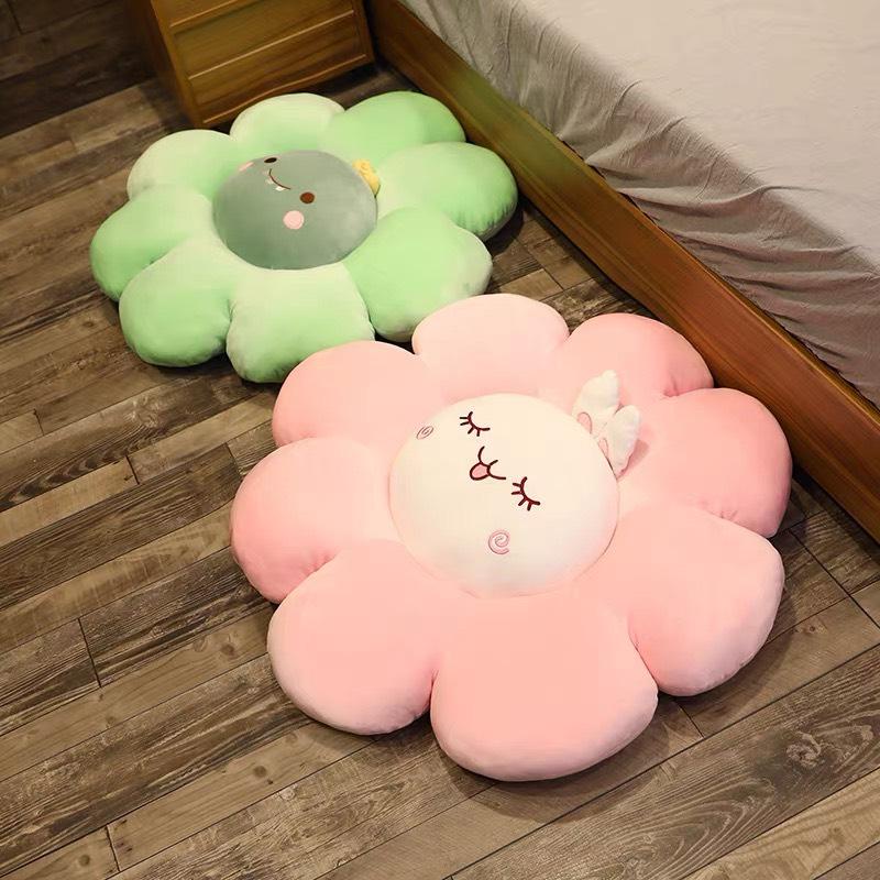 [Rẻ vô địch] [Giá hủy diệt]  Nệm ngồi nâng chiêu cao, tựa lưng vải miniso hình hoa 8 cánh thêu mặt gấu