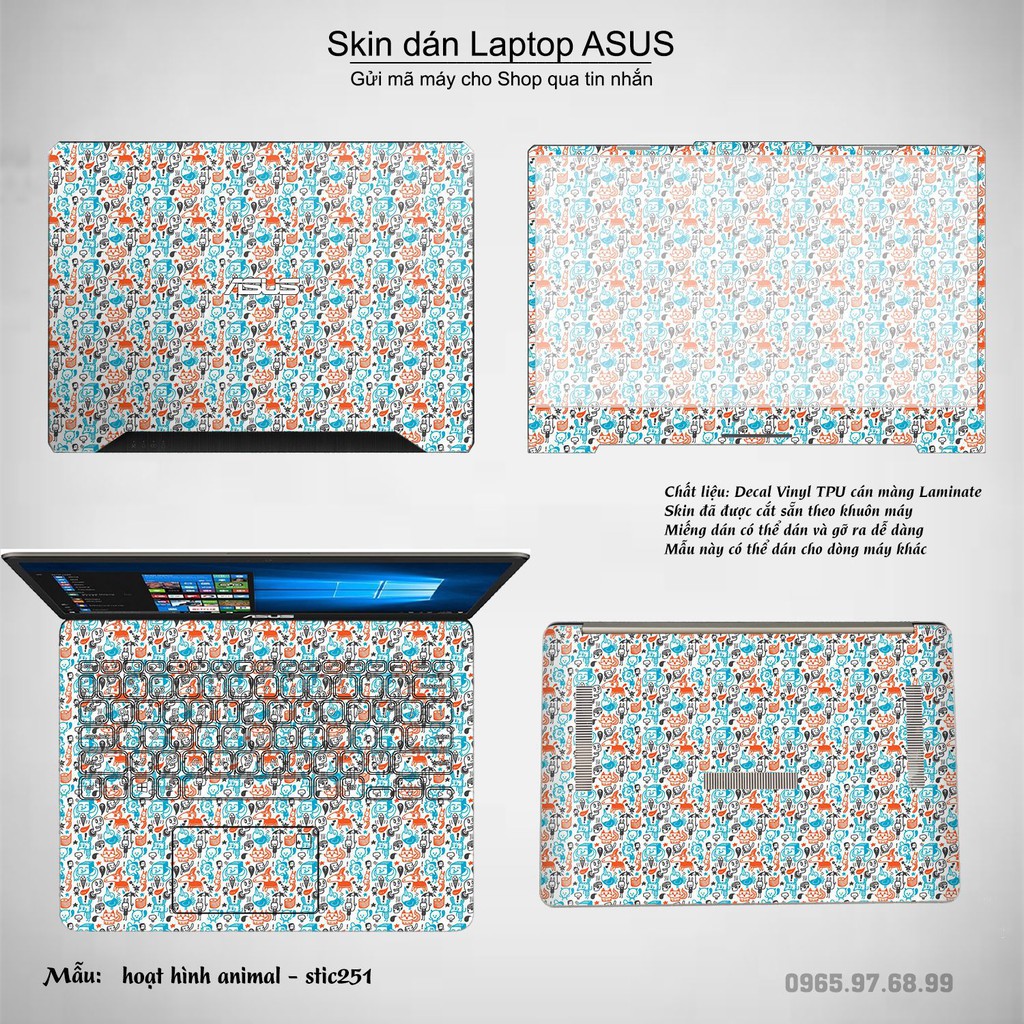 Skin dán Laptop Asus in hình hoạt hình animal - stic251 (inbox mã máy cho Shop)