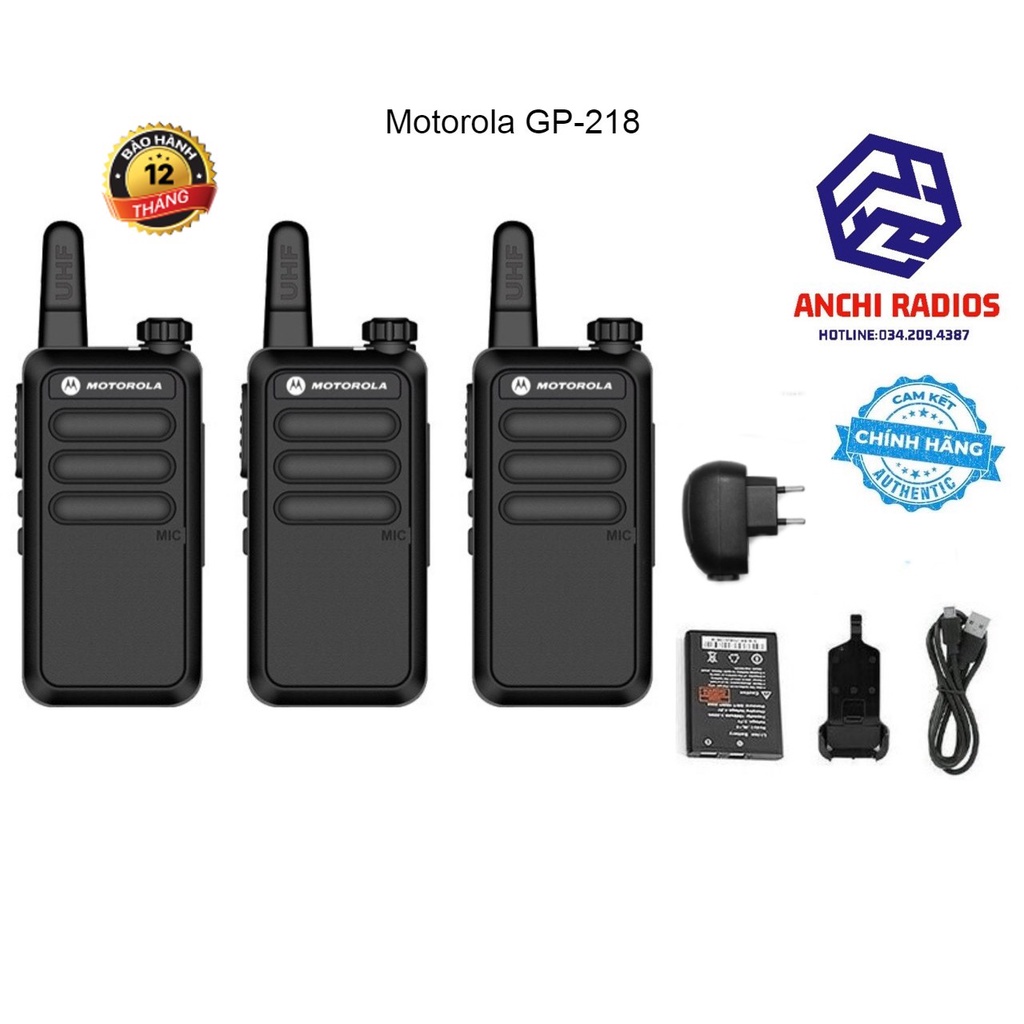 Bộ 03 Máy bộ đàm siêu nhỏ Motorola GP-218 ( Nhỏ Gọn, Độ Bền Cao, Loa Ê