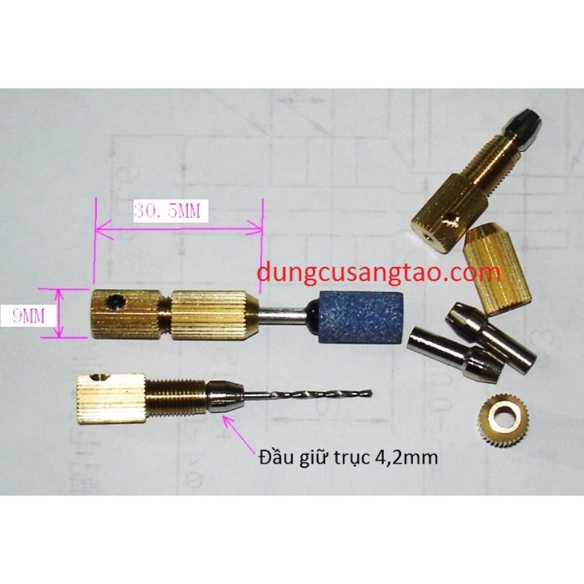 Bộ Đầu giữ khoan mini kiểu 3 / Bộ Đầu kẹp mũi khoan dùng cho motor mini trục 2mm 2.3mm 3mm