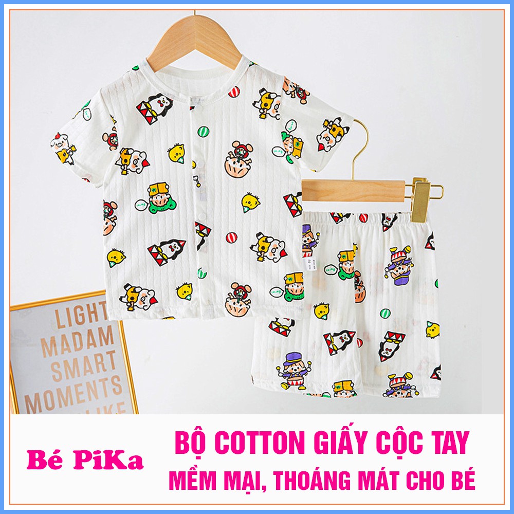 2 bộ cotton giấy cộc tay cúc giữa mặc hè siêu mát cho bé từ 3 đến 14kg