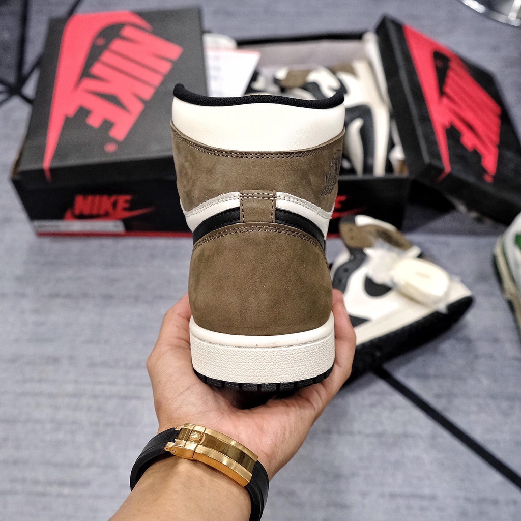 Giày Jordan cổ cao, JD1 High Nâu Trắng Full Box Bill
