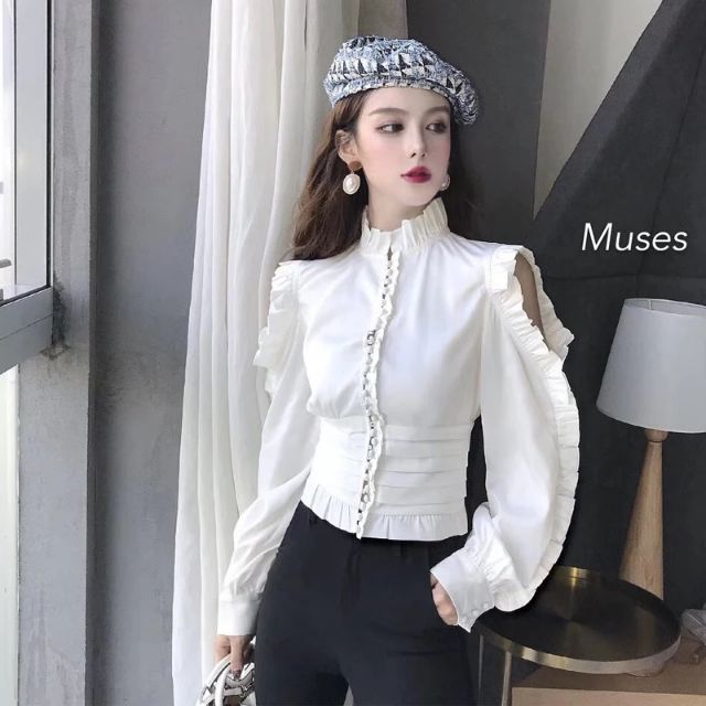 Áo sơ mi tay bèo hở vai ulzzang cao cấp ❤