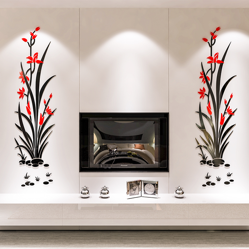 Tranh trang trí tết 2023 - Tranh dán tường mica 3d decor khổ lớn hoa lay ơn đỏ trang trí phòng khách, phòng ngủ