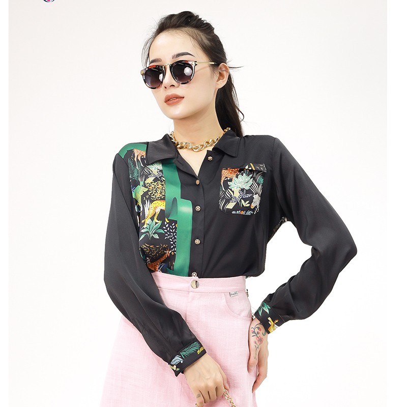 Áo sơ mi cổ đức cài cúc in họa tiết lưng Emspo SML2547