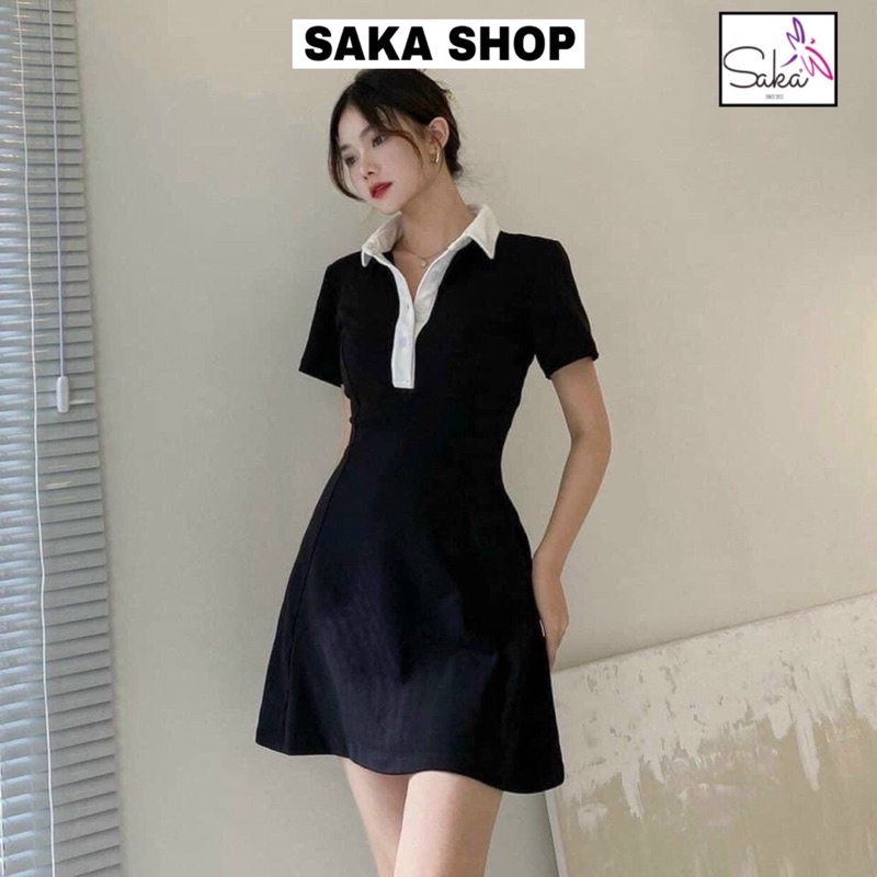 Đầm xoè nữ cổ sơ mi phố màu trắng dễ thương