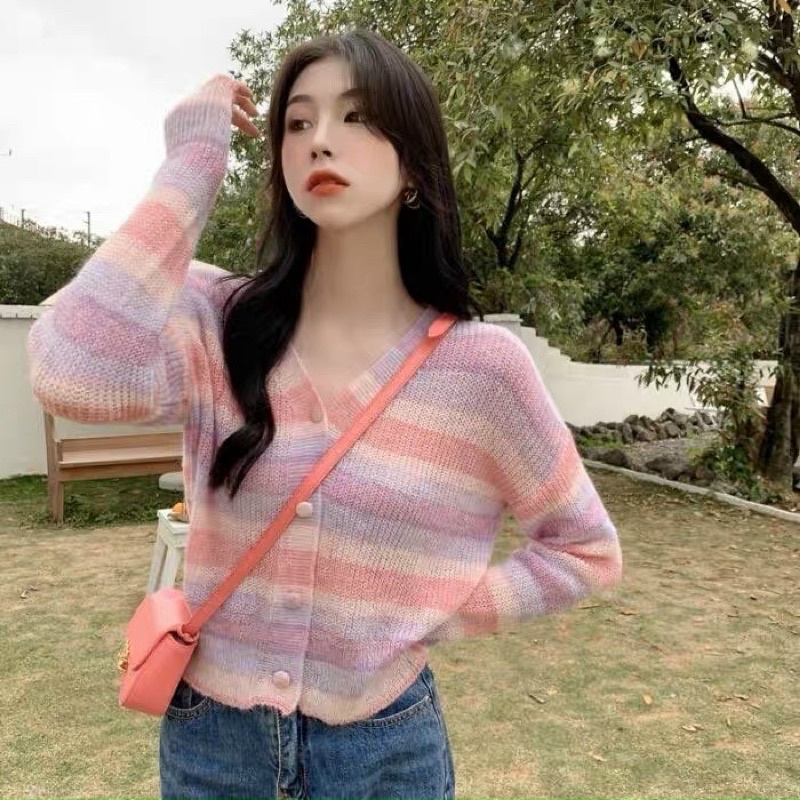 Áo khoác len mỏng phối màu siêu xinh Korea style