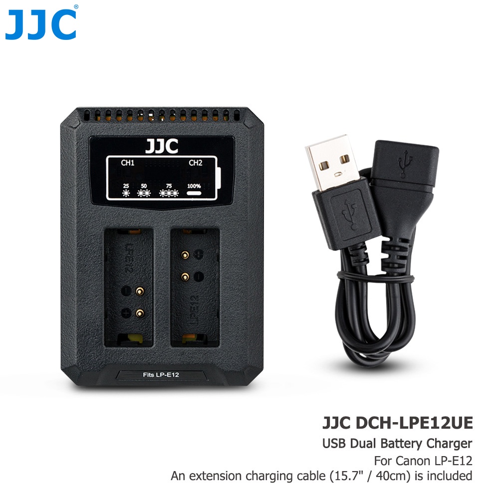 JJC LC-E12C Bộ sạc pin USB cho Canon EOS M50 Mark II, M50, M200, M100, M10, M, PowerShot SX70 HS, PowerShot G1X, Rebel SL1 và các máy ảnh khác có Pin LP-E12