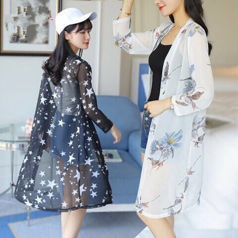 Áo khoác voan dáng dài phong cách Hàn Quốc thanh lịch dành cho nữ