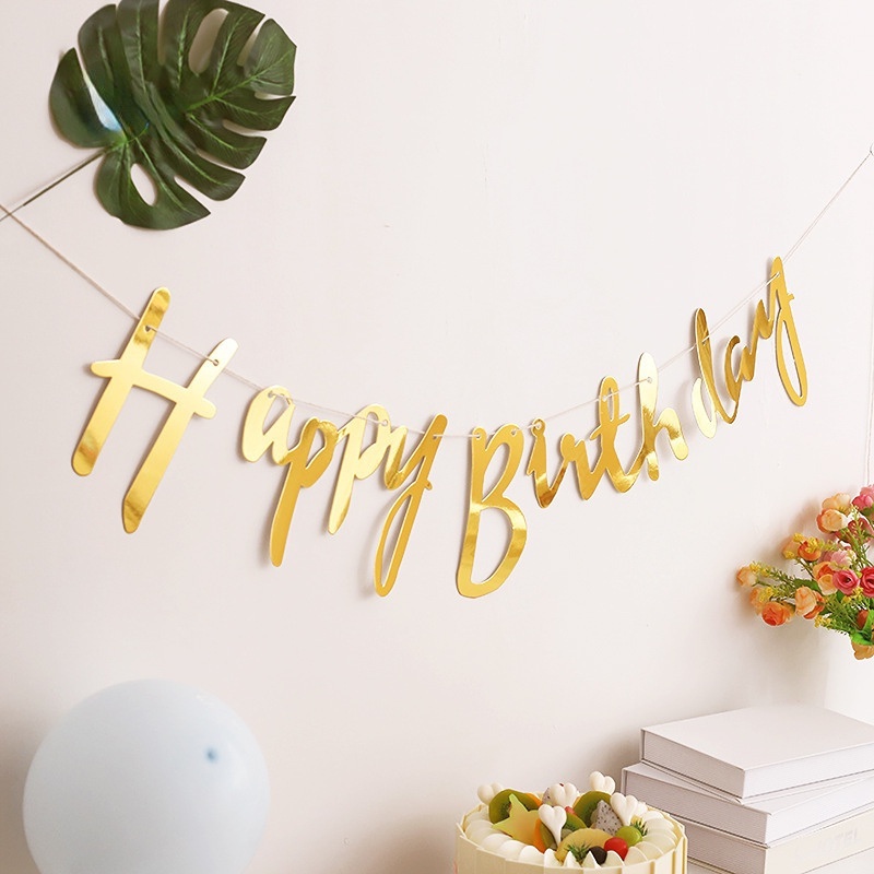 Banner Chữ Happy Birthday Màu Vàng/Bạc/Bạc Trang Trí Tiệc Sinh Nhật