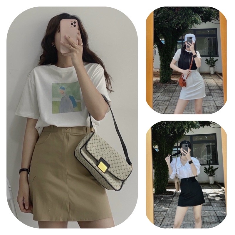 Chân váy kaki dáng chữ A túi 2 bên lưng cao khóa kéo (có lót quần trong)