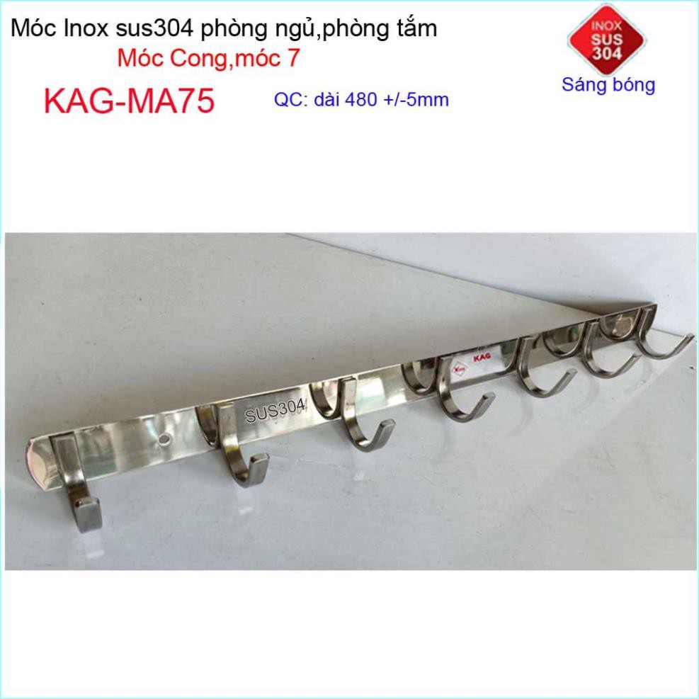 Móc cong treo quần áo inox 304 cao cấp dày, móc Kace 7 móc treo đồ nhà tắm KAG-MA75