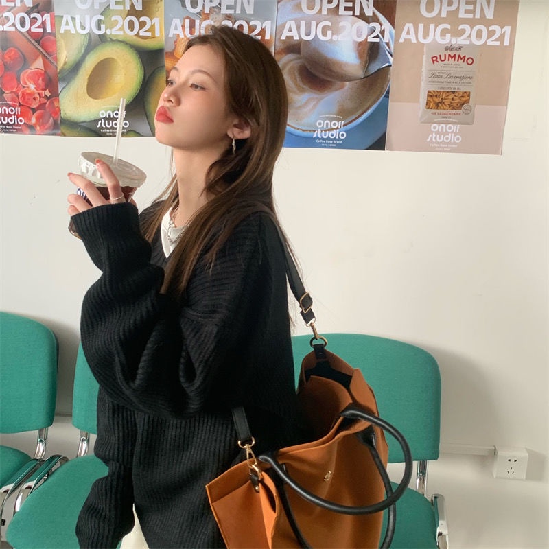 Áo sweater Dệt Kim Dáng Rộng Cổ Chữ V Thời Trang Thu Đông 2022 Cho Nữ