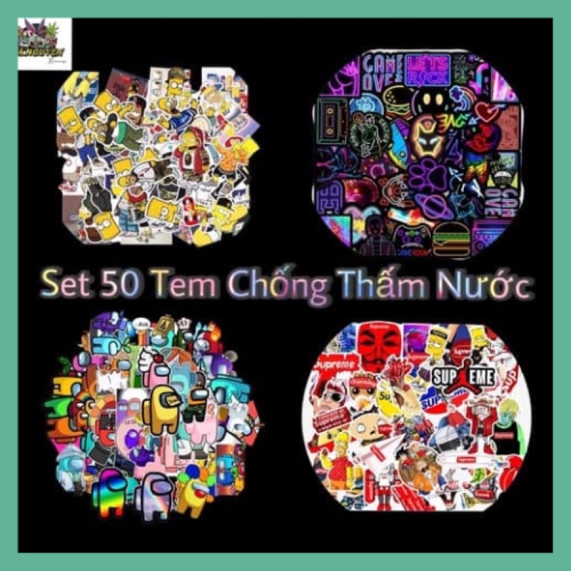 Set 50 Tem Dán Sticker Cute Trang Trí Xe Máy, Mũ Bảo Hiểm, Vali, Laptop