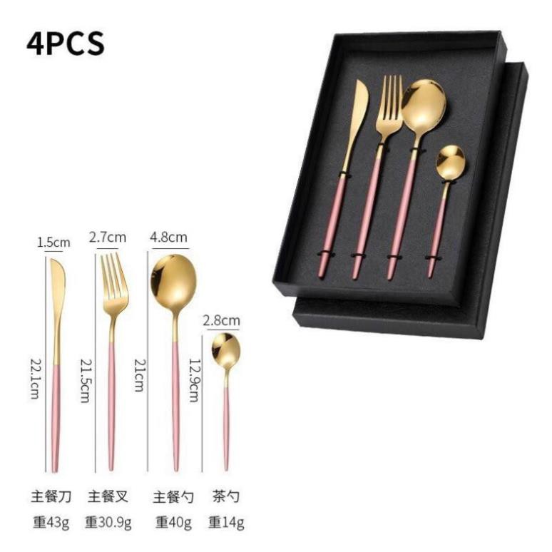 Bộ thìa dĩa inox bạc và inox mạ vàng sang trọng - bán theo set 4 món