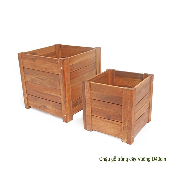 Chậu gỗ trồng cây, hình vuông, D40xR40xC40cm, gỗ Tràm chịu nước, tặng 2 hộp dưỡng hoa tươi lâu |Greenhome