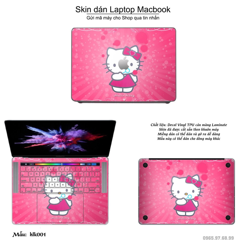 Skin dán Macbook mẫu Hello Kitty (đã cắt sẵn, inbox mã máy cho shop)