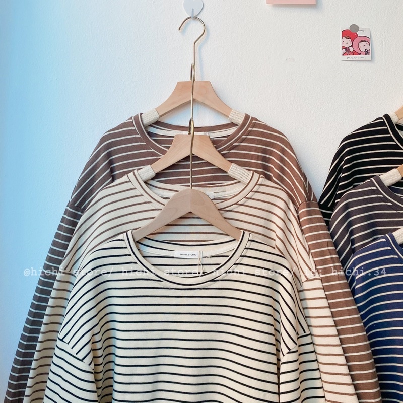 Áo thun dài tay sweater kẻ ngang mazi 6 màu hàn quốc hichi | BigBuy360 - bigbuy360.vn