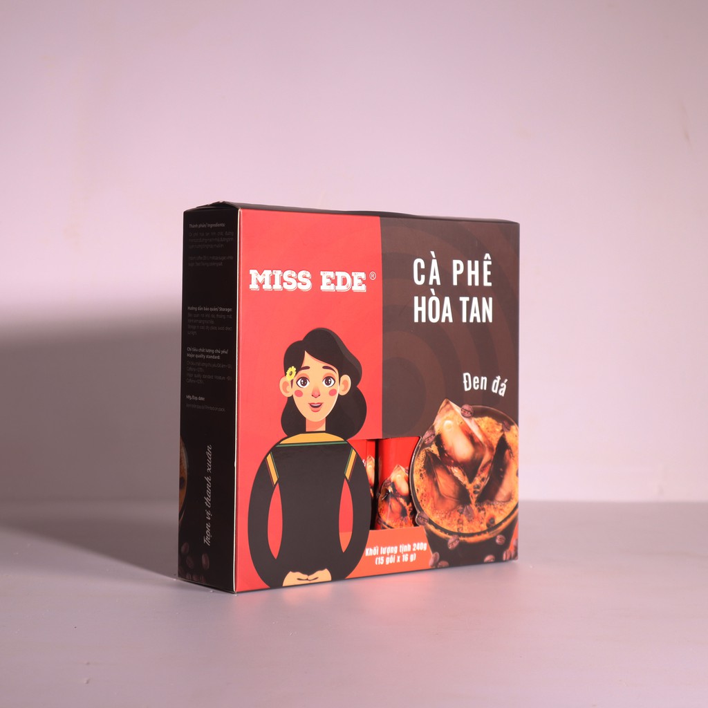 Cà phê hoà tan Đen đá MISS EDE - 240g: 15 x 16 g (có đường) - Siêu mạnh với tỷ lệ cà phê hoà tan tới 35% cao nhất thị tr