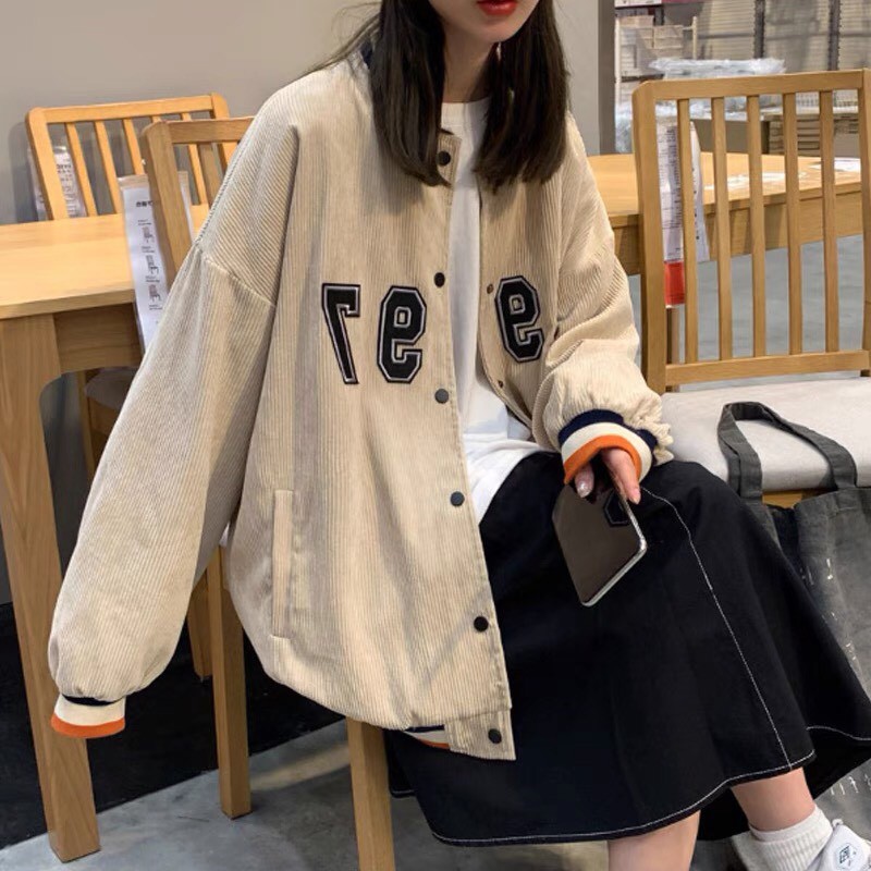 Áo khoác bomber kaki nhung bóng chày unisex form rộng 1997 nam nữ ulzzang Wind | BigBuy360 - bigbuy360.vn