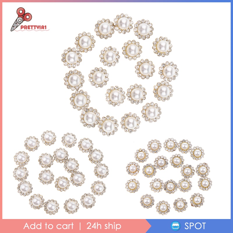 1 [Prettyia] Set 20 Nút Trang Trí Sổ Tay Hình Bông Hoa Đính Đá Ngọc Trai Giả