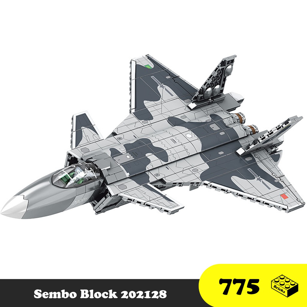 Đồ chơi lắp ráp Máy bay phản lực chiến đấu J-20 - Sembo Block 202128 Aircraft Fighter - Xếp hình thông minh 775 mảnh