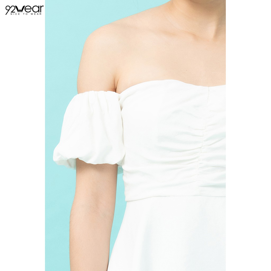 Áo sơ mi nữ 92WEAR kiểu ngắn tay trễ vai màu trắng hồng gợi cảm sexy tay bồng hàn quốc trơn đẹp ASW0543 - 92Wear | BigBuy360 - bigbuy360.vn