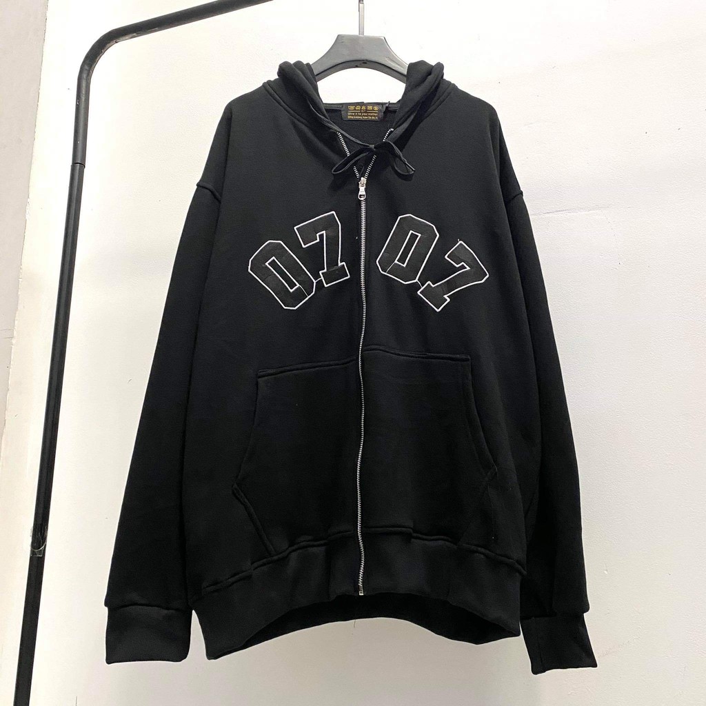 Set Áo Khoác Nỉ Bông x Short Nỉ Thêu 07.07 Black Unisex