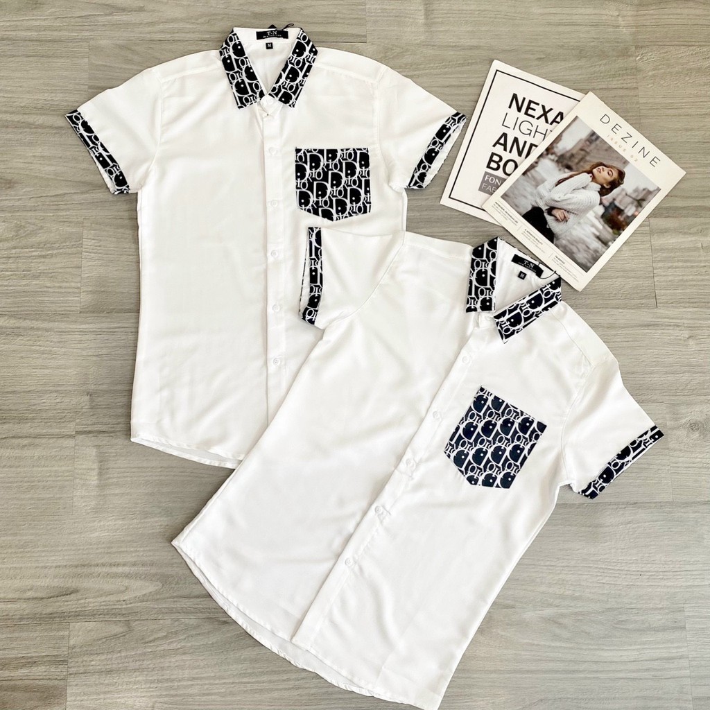 Áo sơ mi nam trắng tay ngắn in họa tiết mẫu mới giá rẻ cao cấp AHFASHION