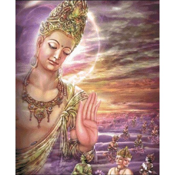 TRANH THÊU CHỮ THẬP (THÊU TOÀN BỘ) Bồ Tát Hộ Minh Tiền Sanh Của Đức Phật PC269A  (TRANH TỰ THÊU) KT:64X76CM