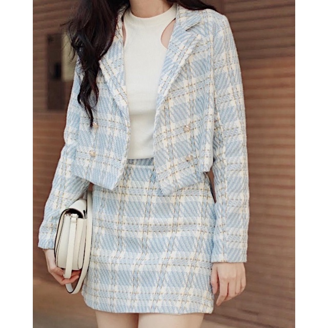 Set vest vải Tweed xanh RUCHAN