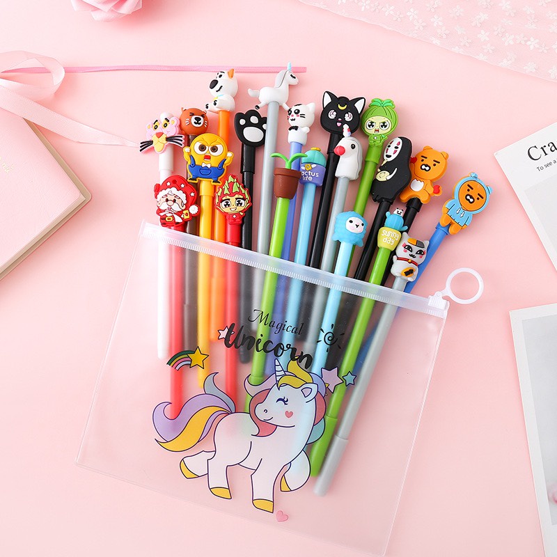 Bút bi nước cute bút viết gel hoạt hình Pison gel mực đen 0.5mm hàng loại 1 siêu bền không mùi cao su mẫu đẹp ảnh thật