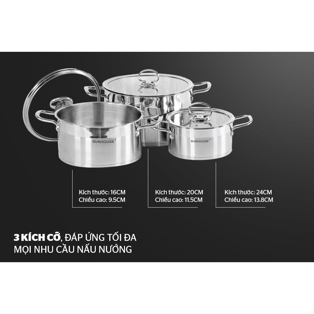BỘ NỒI INOX 5 ĐÁY SUNHOUSE MAMA SH784