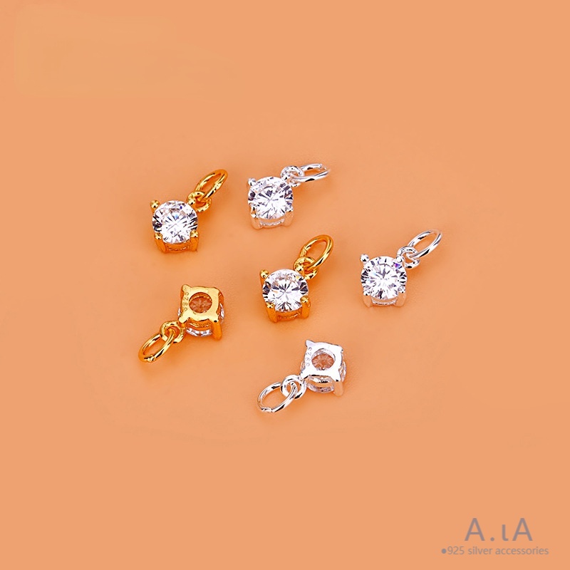 █diy゜ S925 Bạc●Mặt Dây Chuyền Bạc 925 Đính Đá Zircon Hình Vuông Nhỏ Xinh Dùng Làm Phụ Kiện Trang Sức