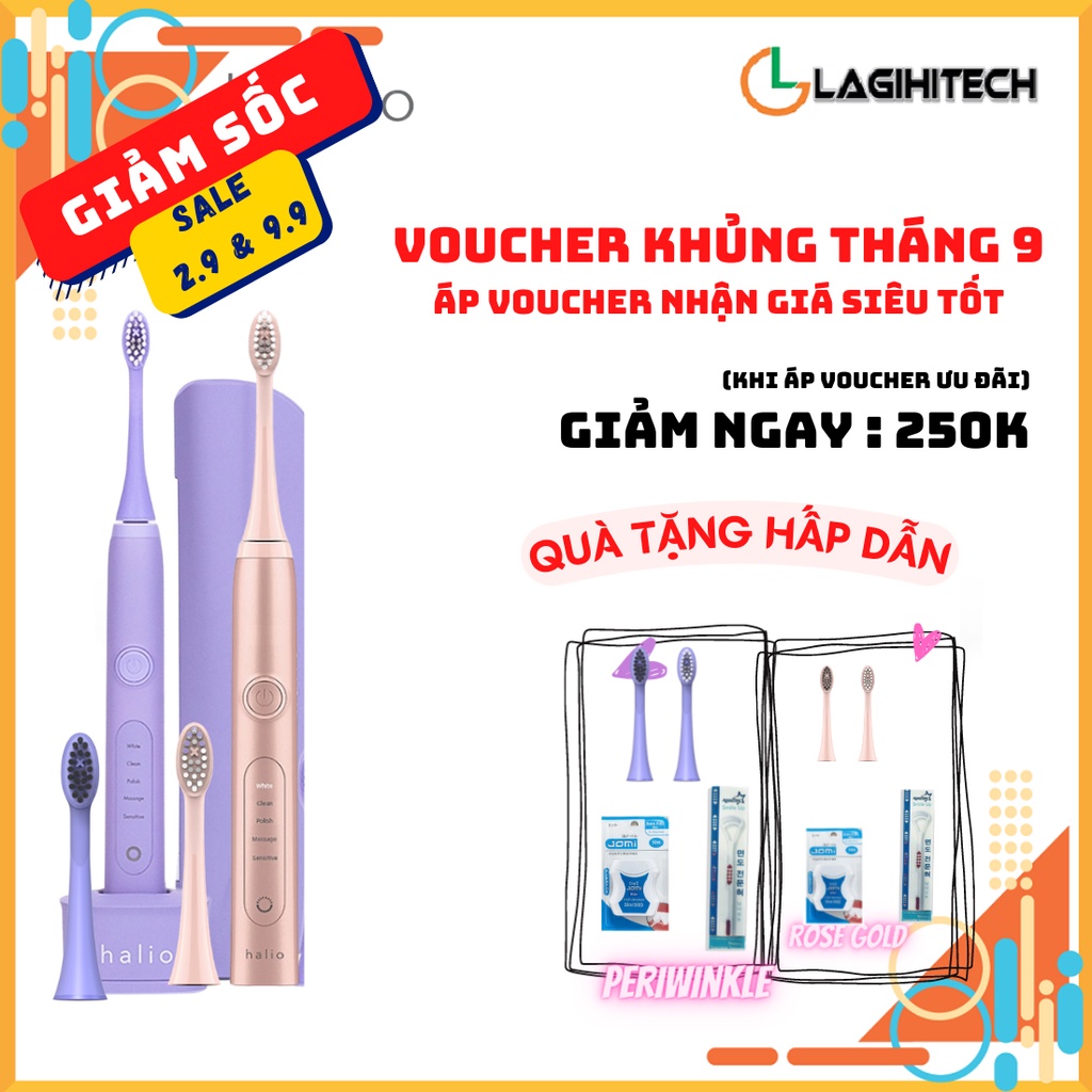 COMBO Bàn chải đánh răng điện Halio Sonic Whitening Toothbrush & Đầu bàn chải