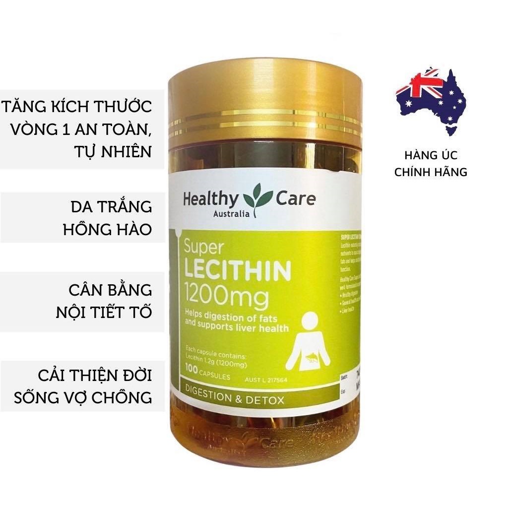 Mầm đậu nành Healthy Care Super Lecithin 1200 mg đẹp da, đào thải độc tố gan, cân bằng nội tiết tố nguyên hộp 100 viên