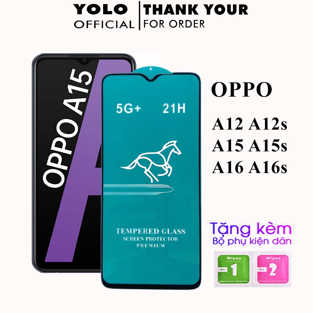 Kính Cường Lực Oppo A12  A12s  A12e Full Màn OG Xanh Cao Cấp tặng kèm khăn lau màn hình