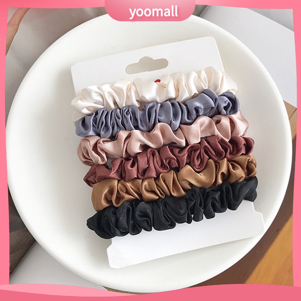 Bộ 6 Dây Cột Tóc Co Giãn Thiết Kế Đơn Giản Dễ Phối Đồ Thời Trang Cho Nữ