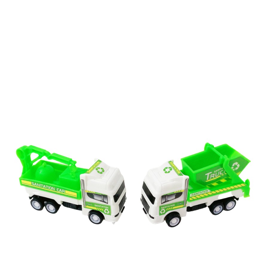 Đồ Chơi Xe Chở Rác Chạy Đà Cót, Gồm 6 Xe Mini Khác Nhau, Màu Xanh Lá Đẹp, Thiết Kế Mô Phỏng Thật