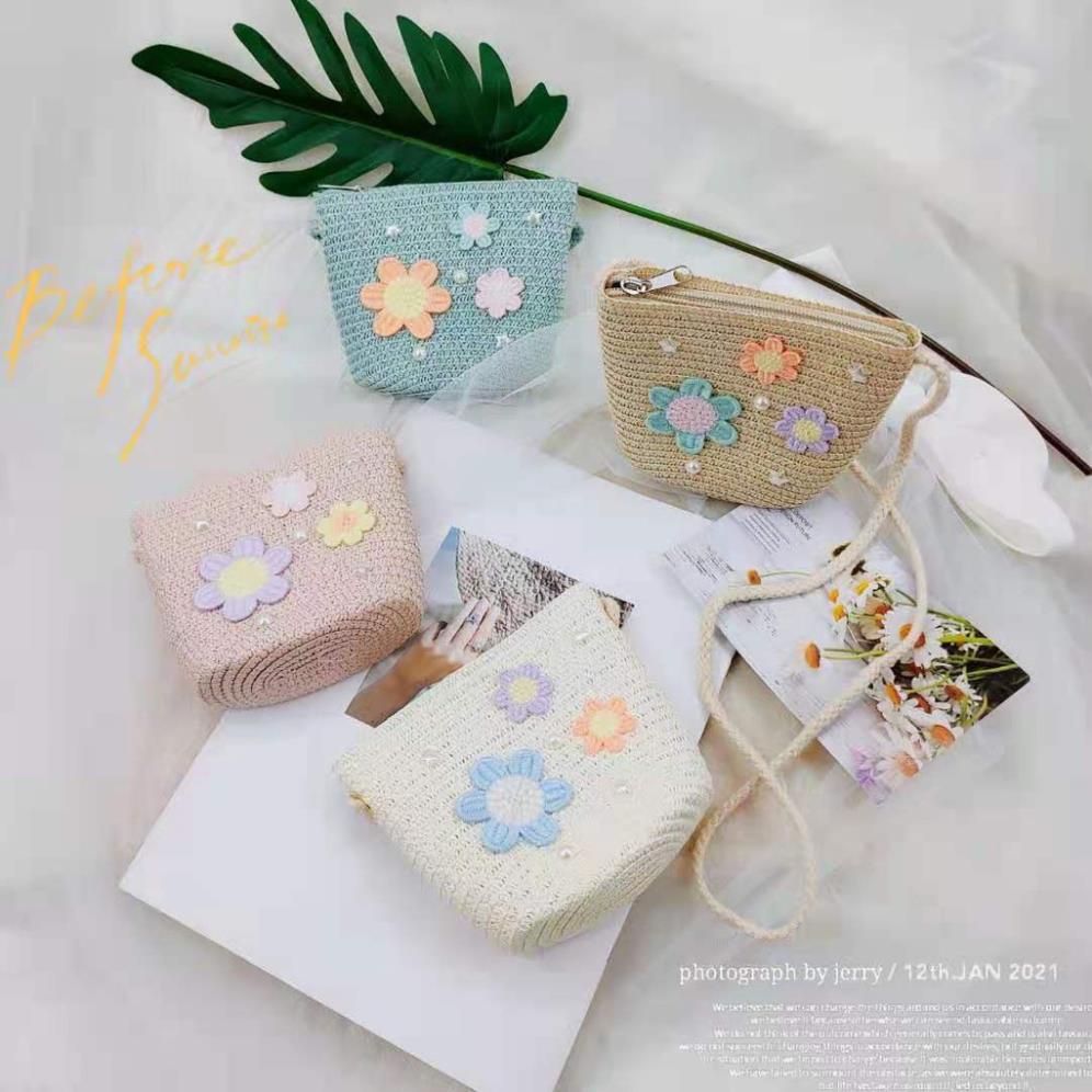 Túi đeo chéo cho bé gái, túi cói đi biển đi chơi kiểu dáng xinh xắn dễ thương