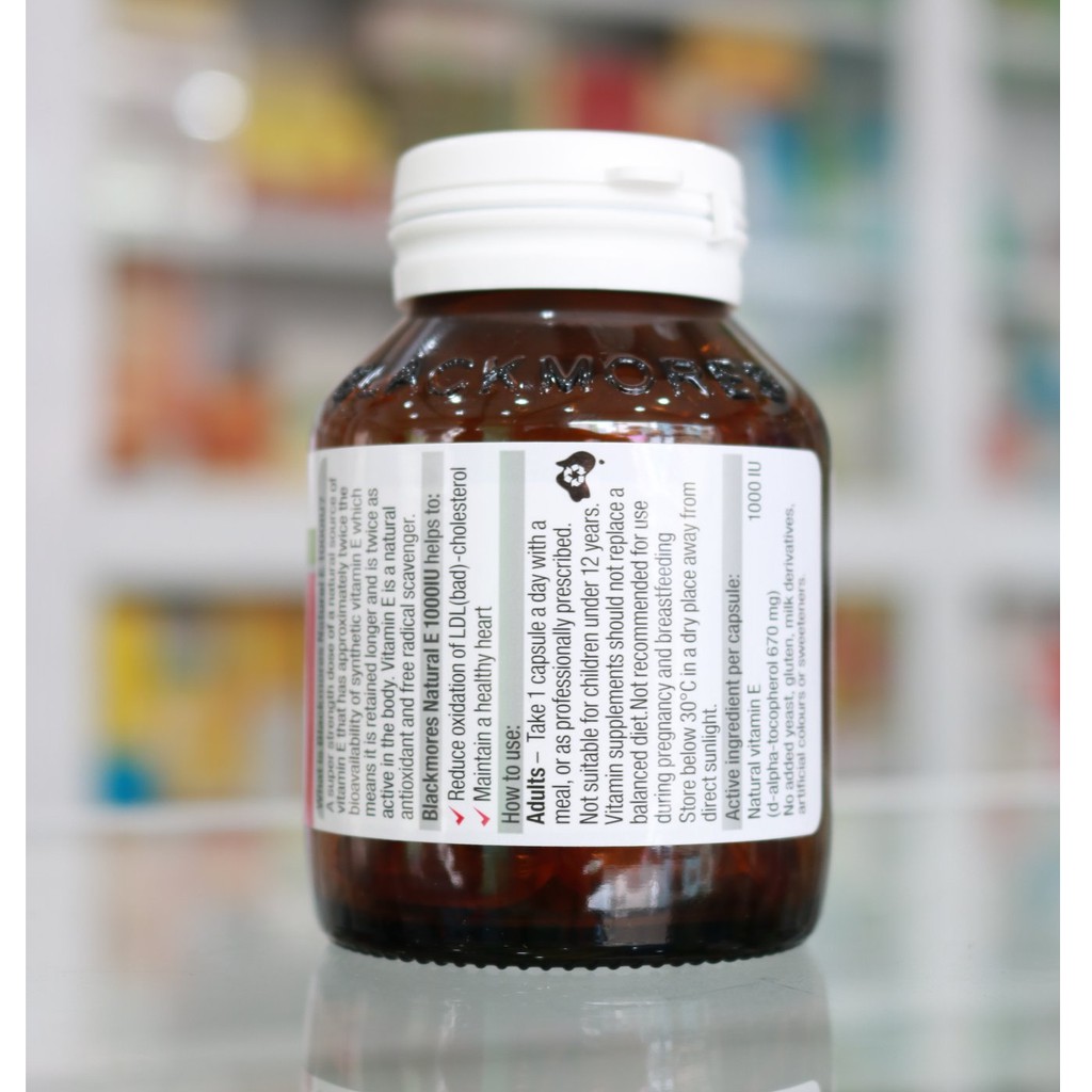 Viên uống Natural Vitamin E 1000IU Blackmores 30 viên Hỗ Trợ Làm Đẹp Da , Giúp Tim Khỏe Mạnh, Làm Chậm Oxy Hóa | BigBuy360 - bigbuy360.vn