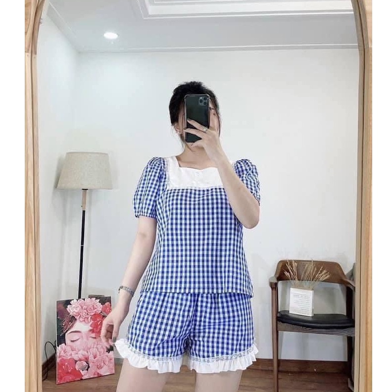 Set Caro Phối Ren Cực Xinh Mặc Nhà Chất Đẹp Cho Các Nàng Bigsize MXBS